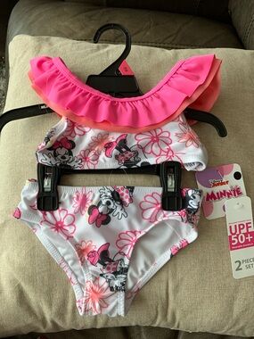 Disney Minnie Mouse Hot Pink Floral Ruffle Two-Piece Swim Set